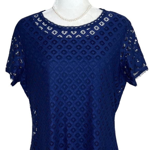 Isaac Mizrahi Dress Stretch Lace Sheath Short Sleeve Navy Blue US Medium M - Picture 16 of 16